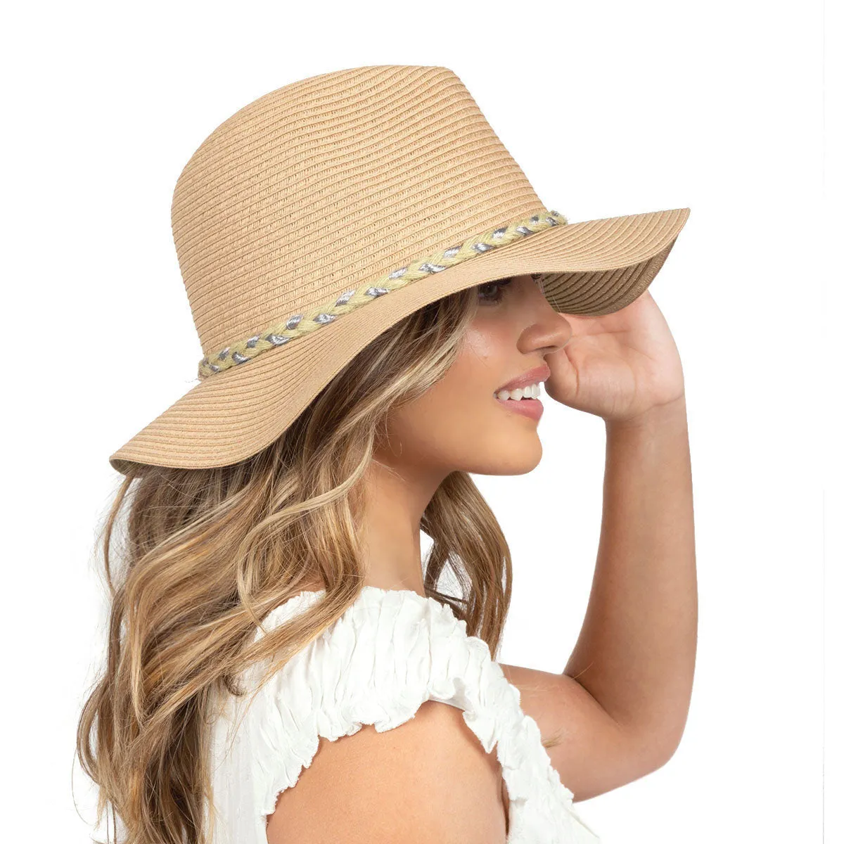 Metallic Braid Straw Fedora