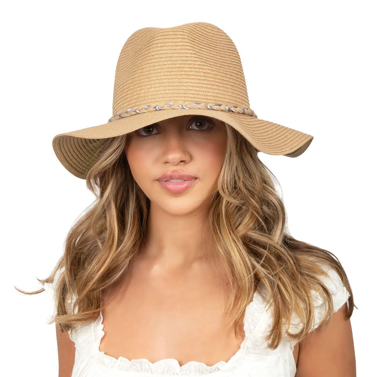 Metallic Braid Straw Fedora
