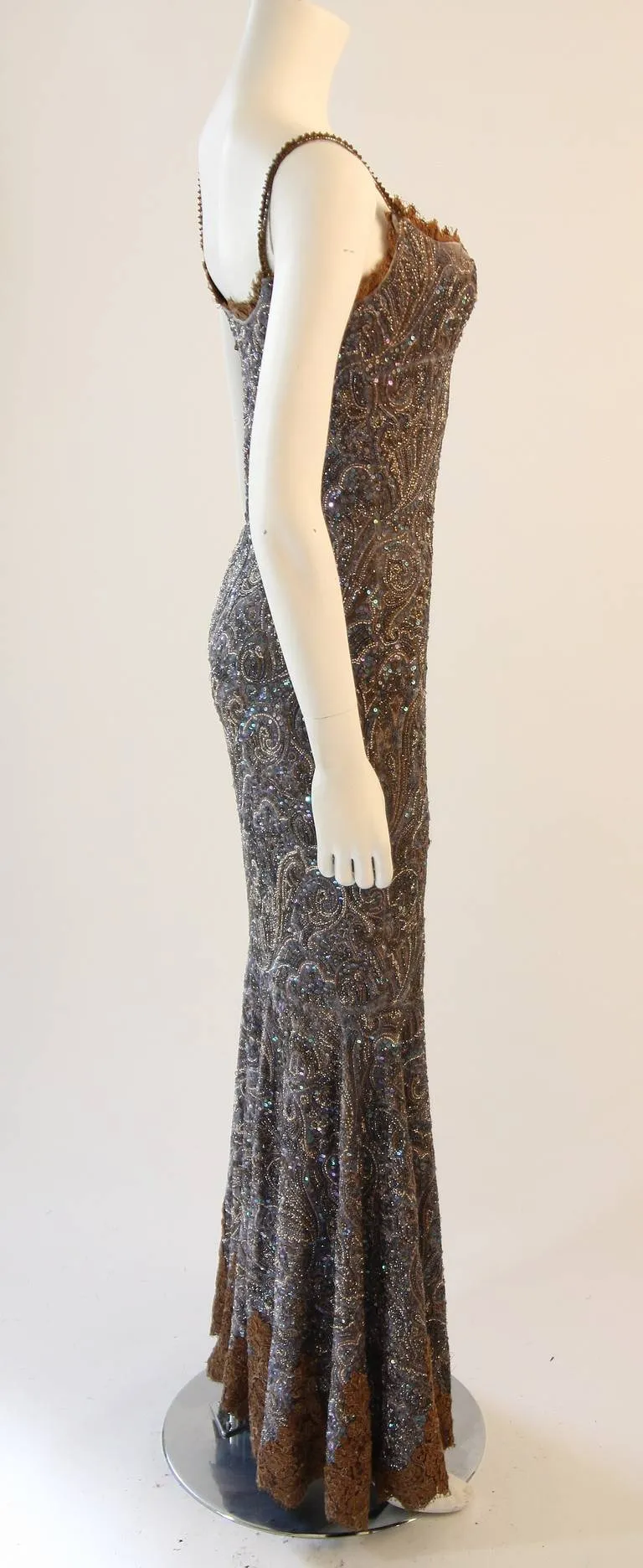 RANDI RAHM COUTURE Purple Beaded Velvet Gown Size 4-6