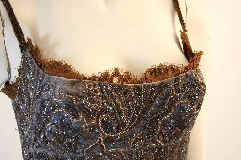 RANDI RAHM COUTURE Purple Beaded Velvet Gown Size 4-6