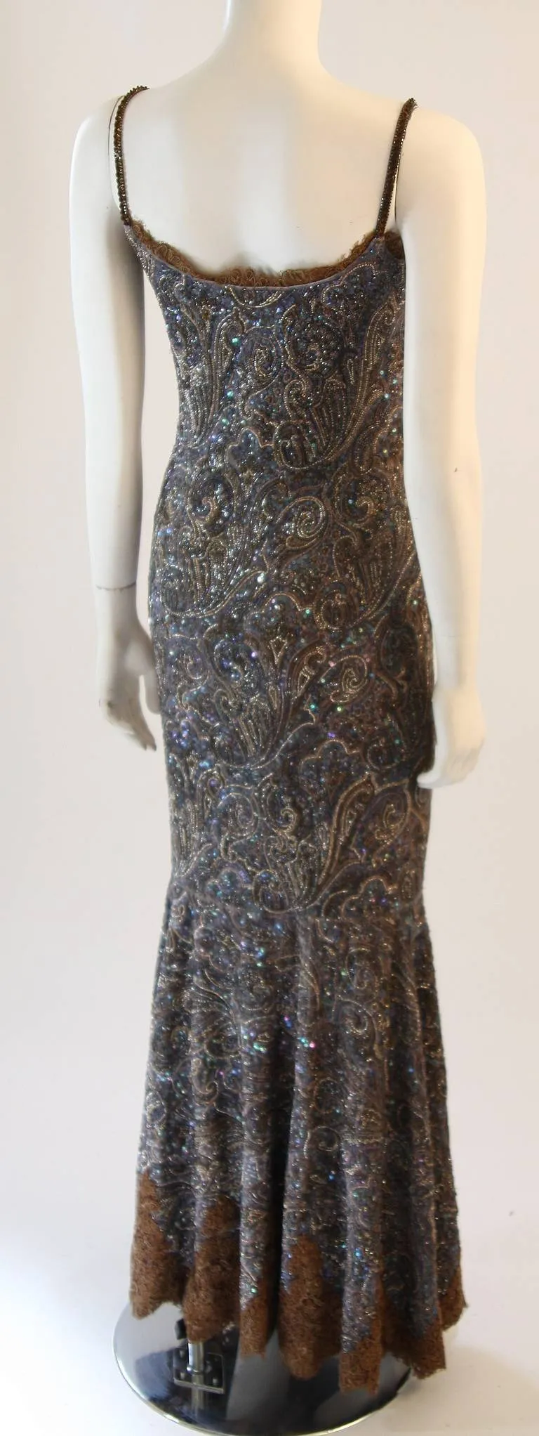 RANDI RAHM COUTURE Purple Beaded Velvet Gown Size 4-6