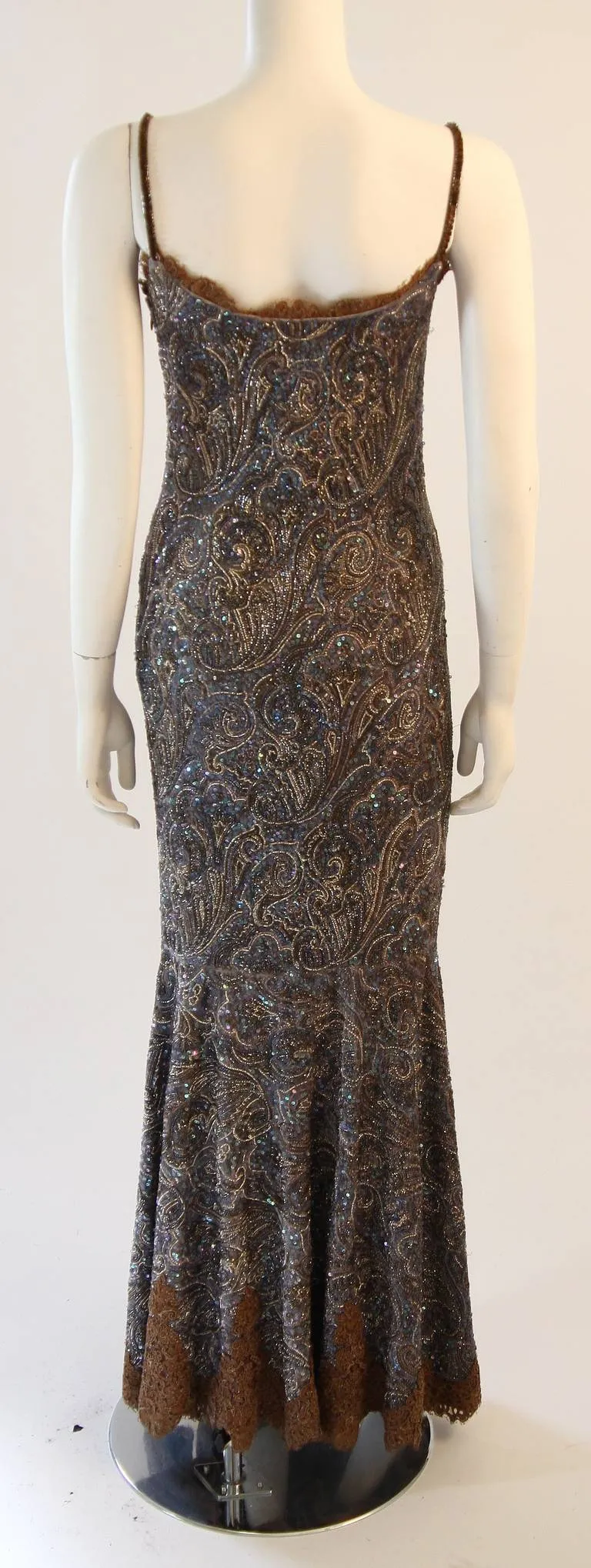 RANDI RAHM COUTURE Purple Beaded Velvet Gown Size 4-6