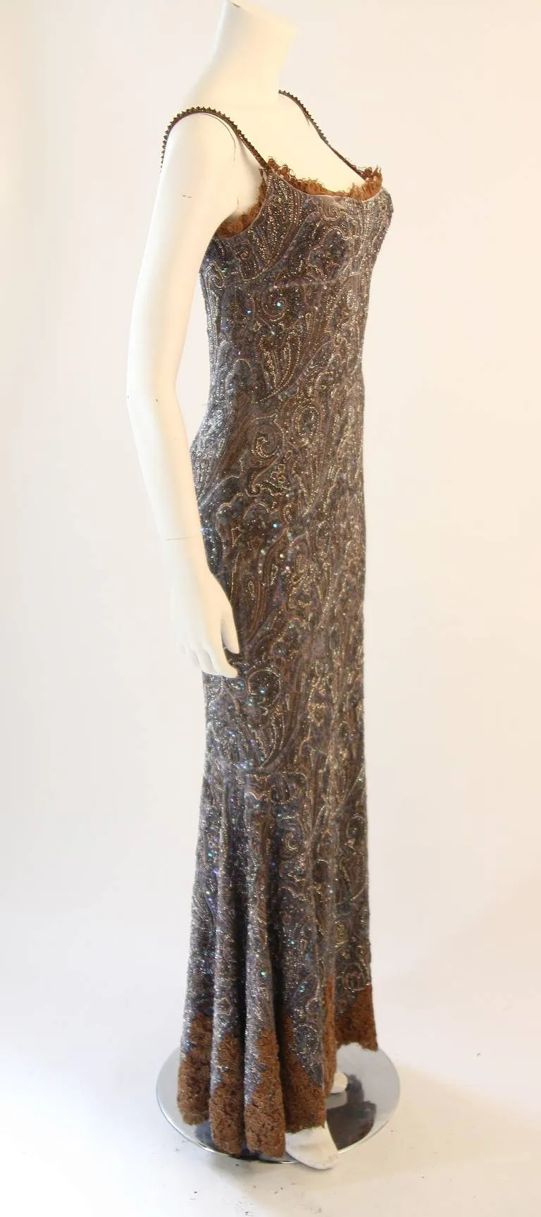 RANDI RAHM COUTURE Purple Beaded Velvet Gown Size 4-6