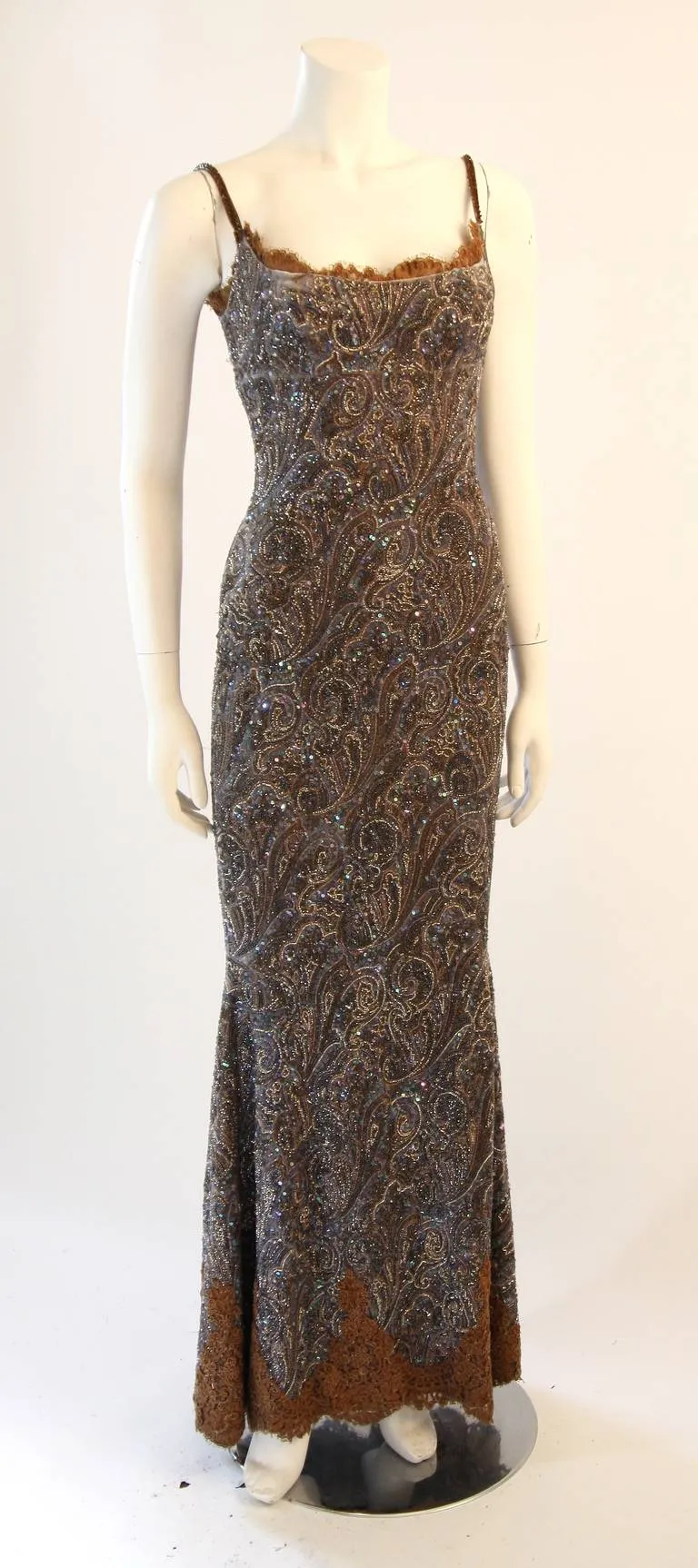 RANDI RAHM COUTURE Purple Beaded Velvet Gown Size 4-6