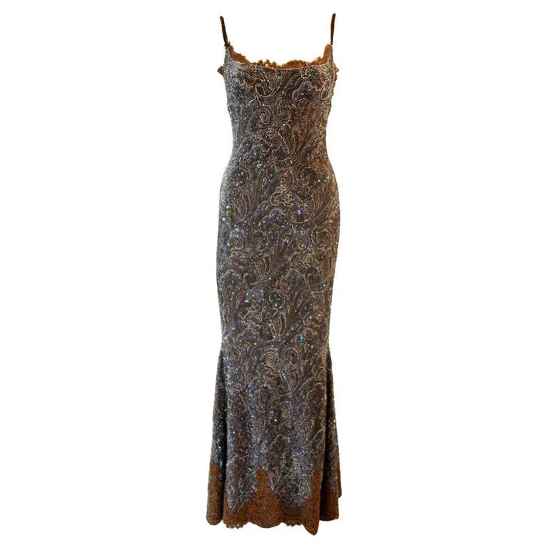 RANDI RAHM COUTURE Purple Beaded Velvet Gown Size 4-6