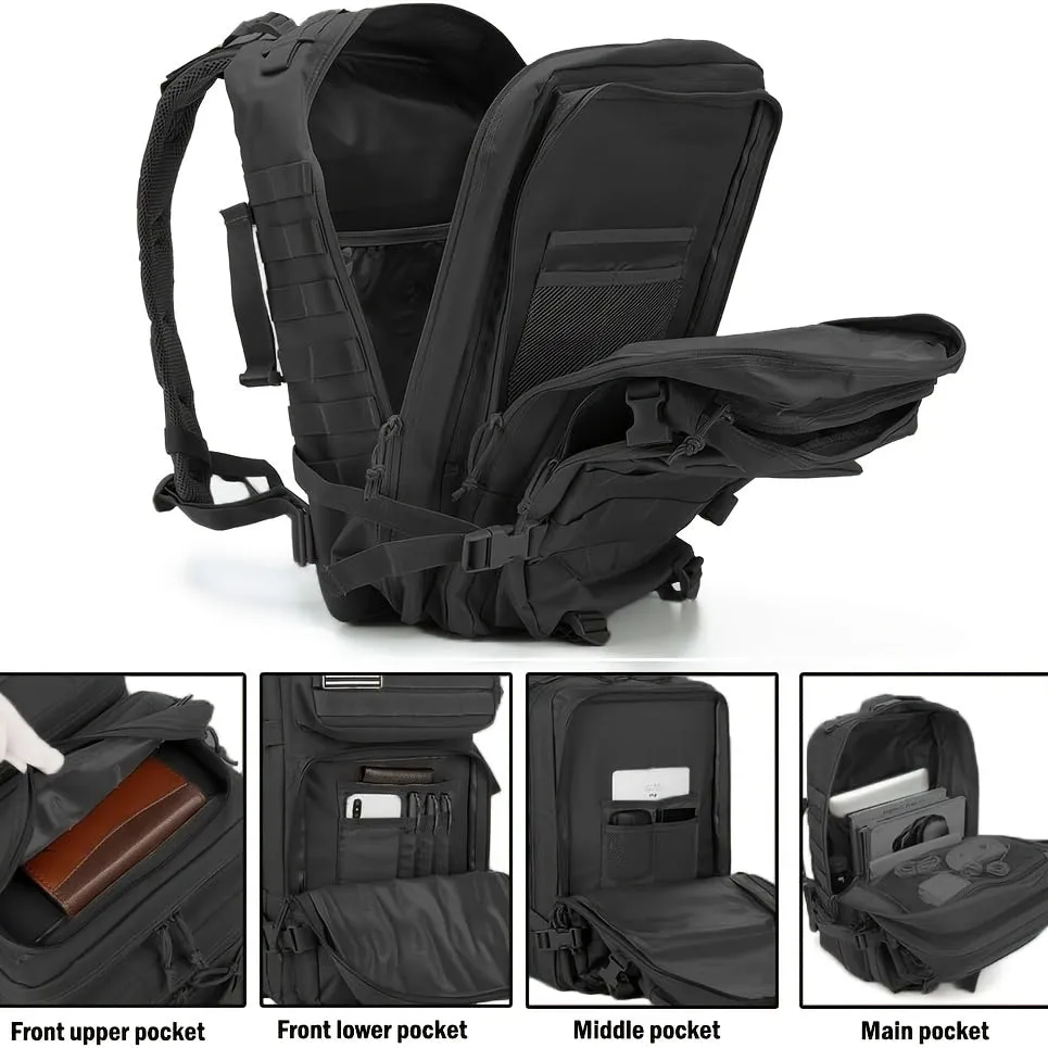 realaiot  Large Military Tactical Backpack With Laptop Compartment - 45L 3 Day Assault Pack For Men And Women - Molle Bag For Camping And Outdoor Activities