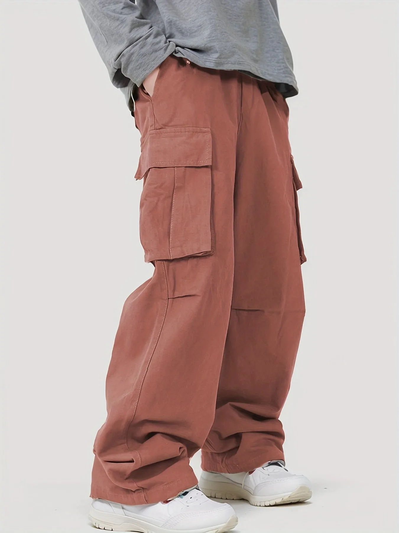 realaiot Pocket Men's Straight Leg Cargo Pants, Loose Casual Outdoor Pants, Mens Work Pants For Hiking