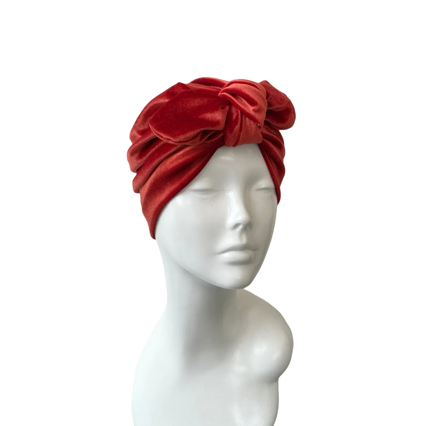 Rust Velvet Turban Hat with a Bow