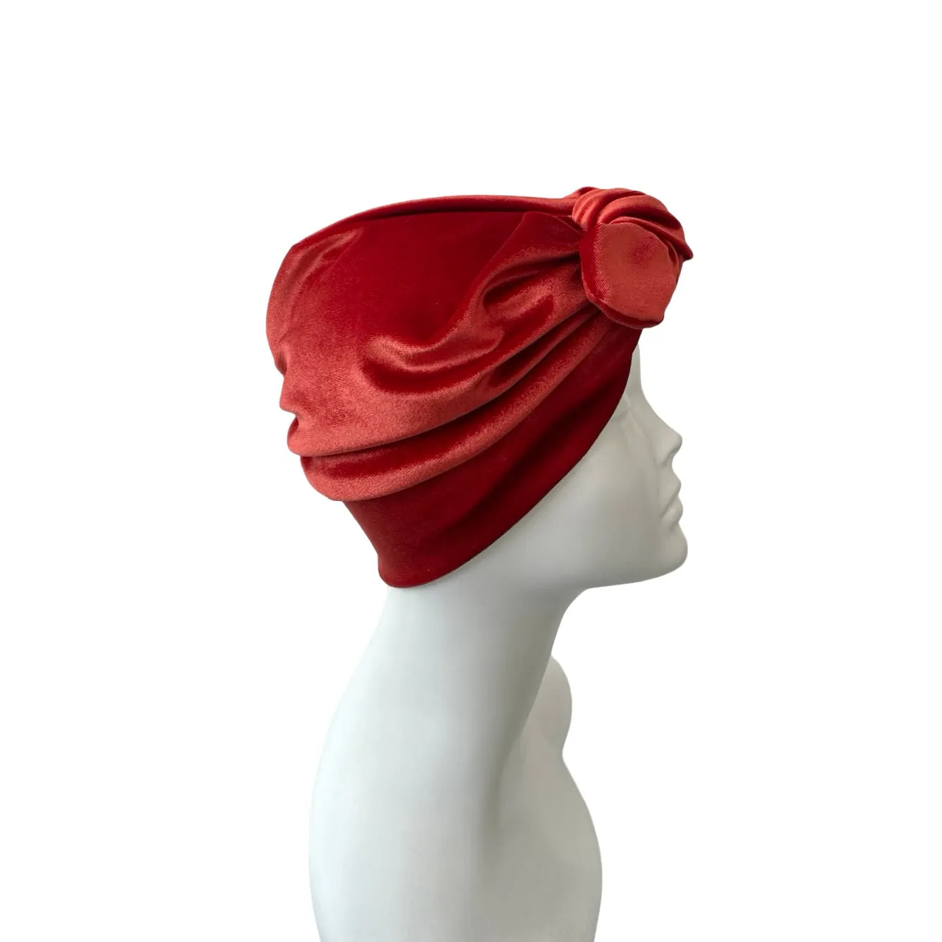 Rust Velvet Turban Hat with a Bow