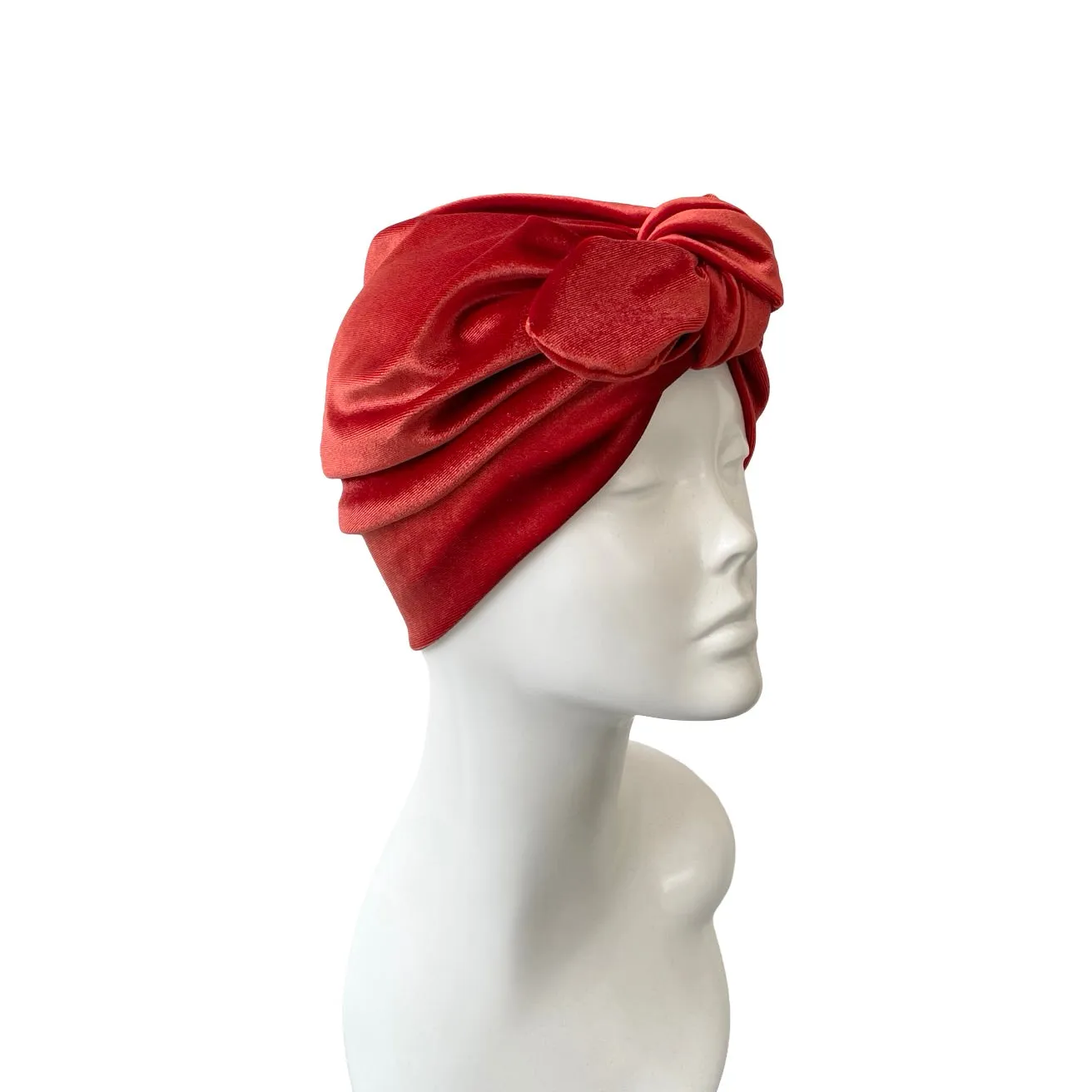 Rust Velvet Turban Hat with a Bow