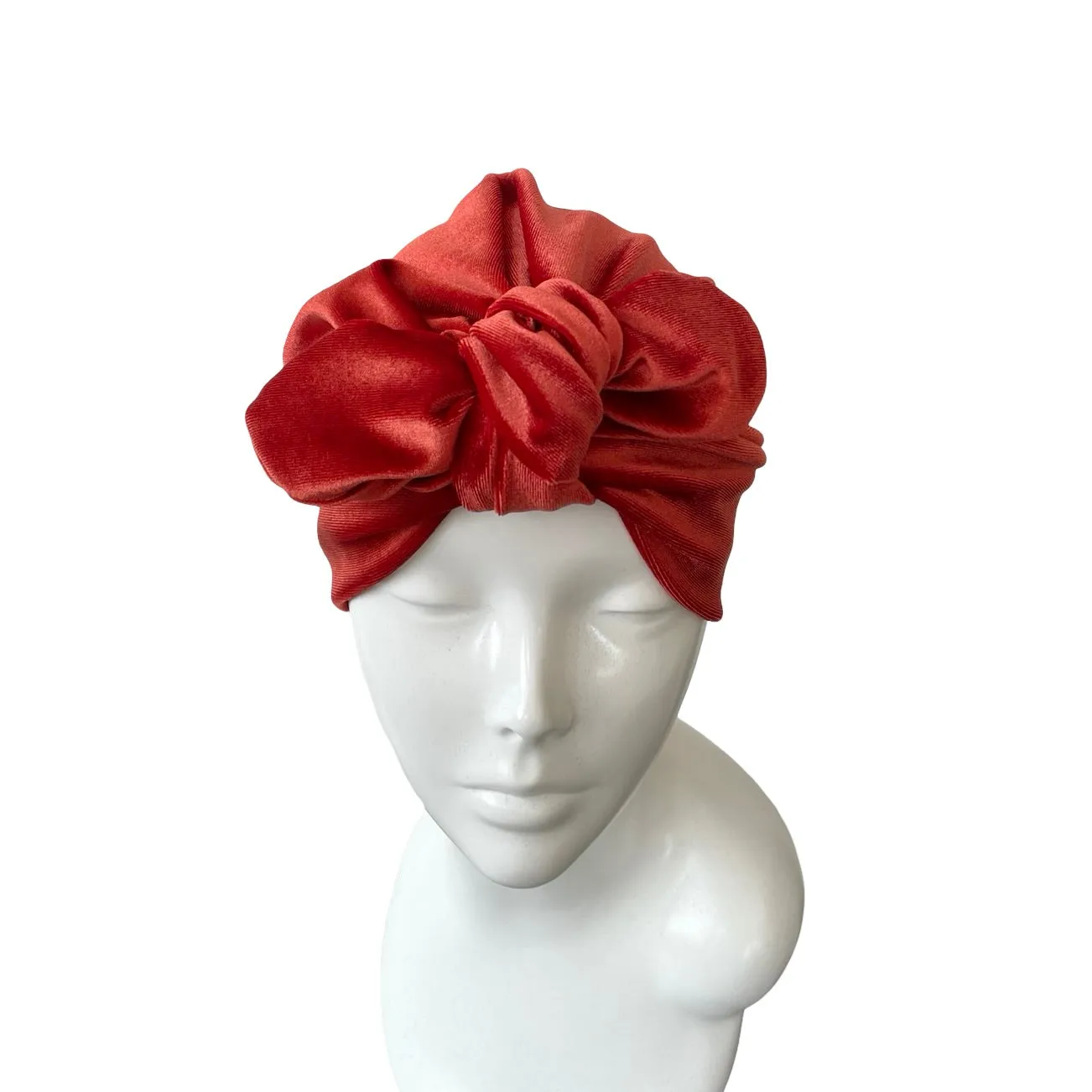 Rust Velvet Turban Hat with a Bow