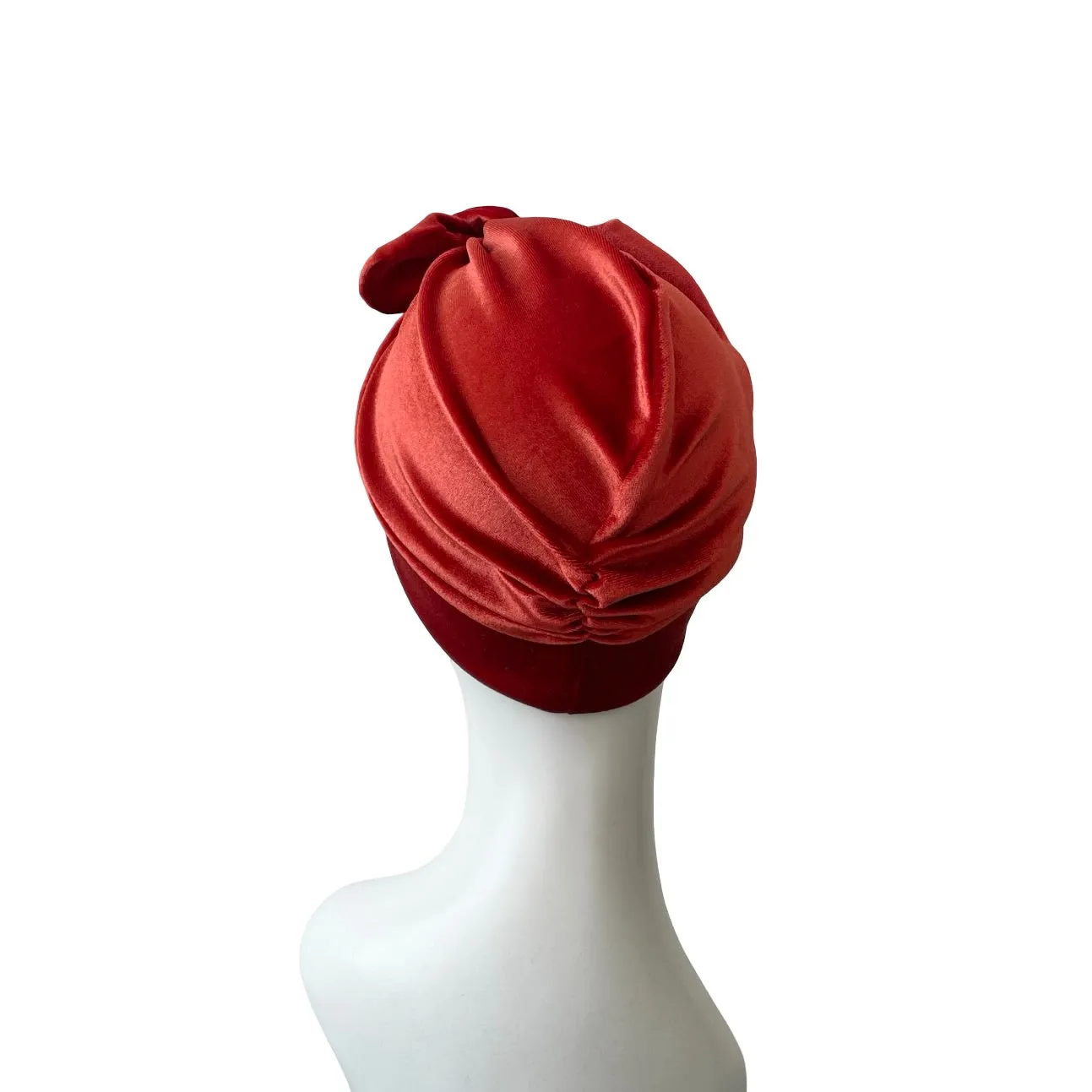 Rust Velvet Turban Hat with a Bow