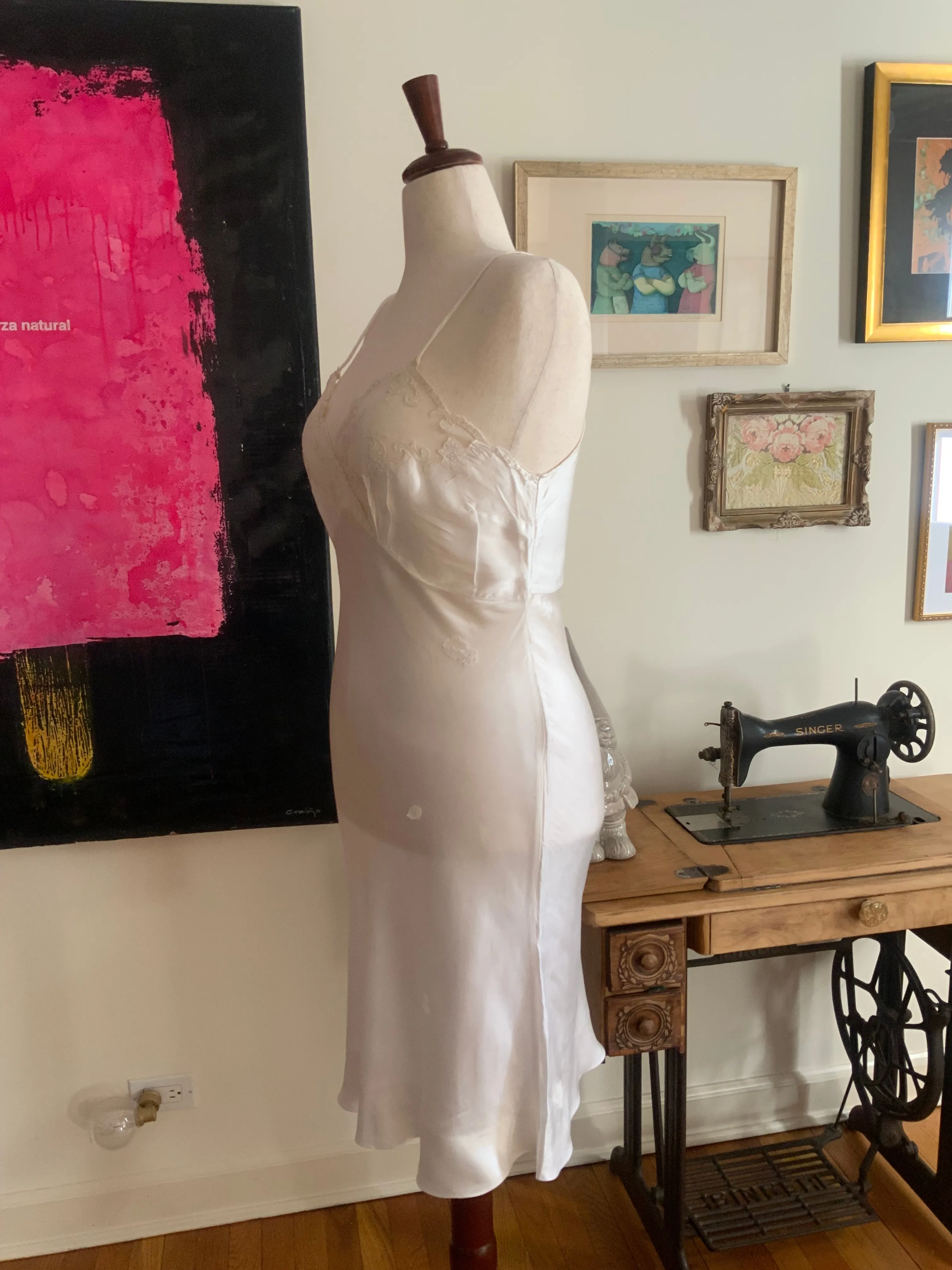 Satin Slip Dress - 70s - 70F