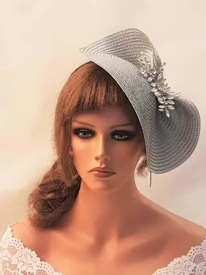 SILVER  Grey FASCINATOR hat with Sparkly Jewel. Derby Royal Ascot  Wedding Mother of Bride Cocktail,Church,Party Fascinator Hat