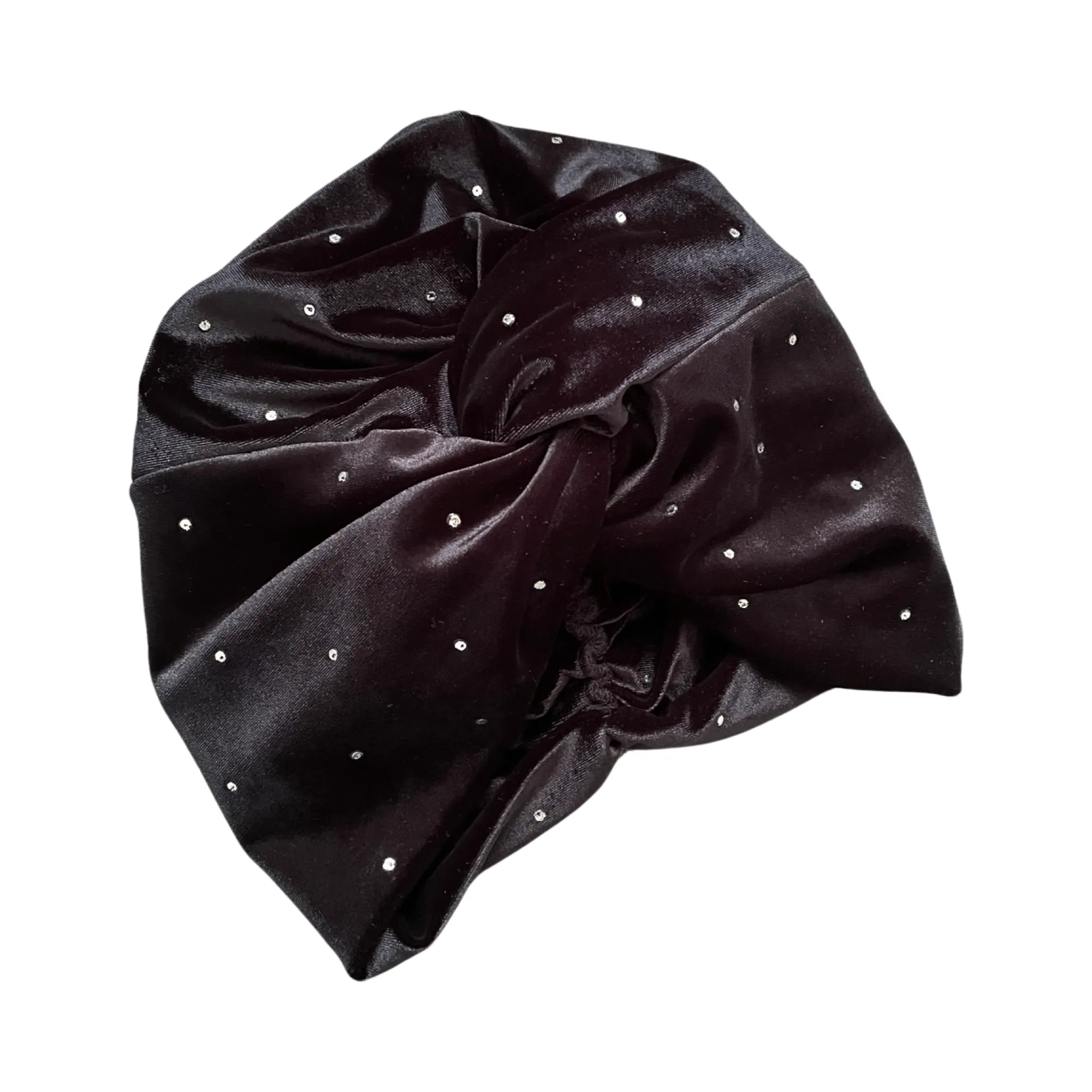Silver Studded Black Velvet Twisted Turban Hat