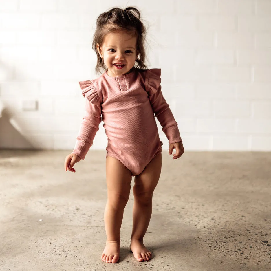 Snuggle Hunny Organic Ribbed Long Sleeve Bodysuit - Rose