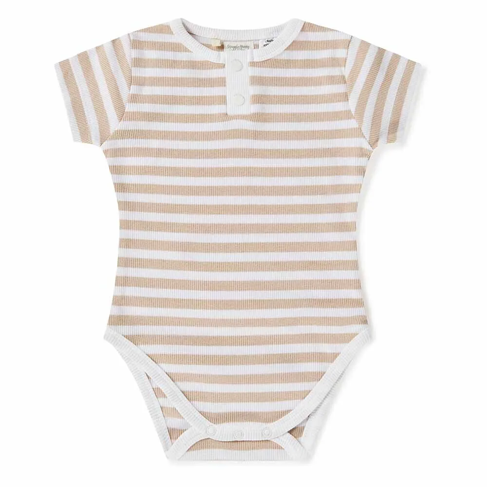Snuggle Hunny Organic Ribbed Short Sleeve Bodysuit - Pebble Stripe