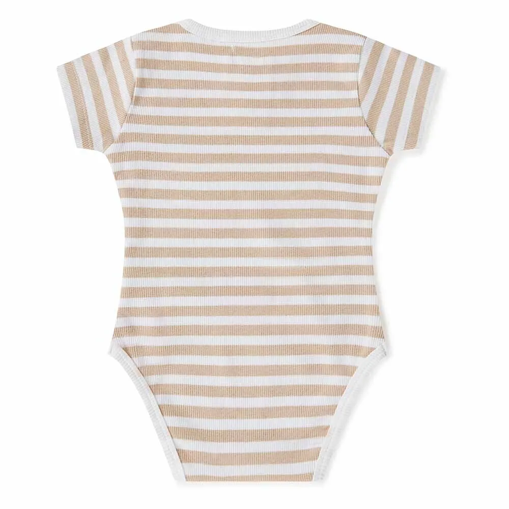 Snuggle Hunny Organic Ribbed Short Sleeve Bodysuit - Pebble Stripe