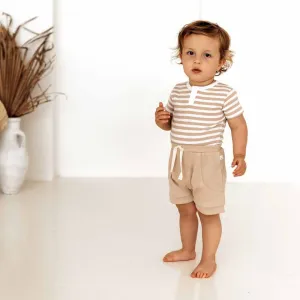 Snuggle Hunny Organic Ribbed Short Sleeve Bodysuit - Pebble Stripe