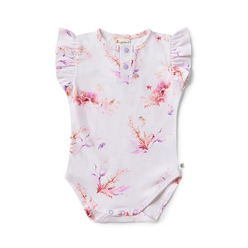 Snuggle Hunny Organic Short Sleeve Frill Bodysuit - Coral