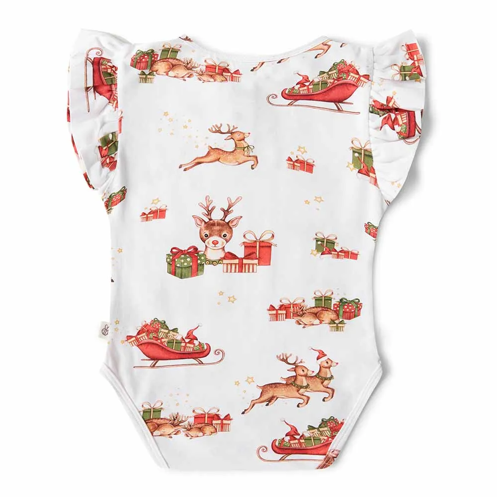 Snuggle Hunny Organic Short Sleeve Frill Bodysuit - Reindeer