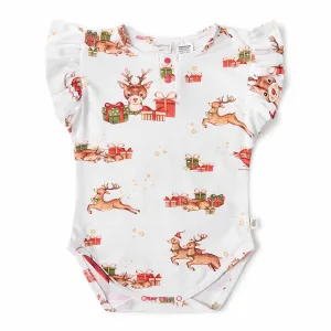 Snuggle Hunny Organic Short Sleeve Frill Bodysuit - Reindeer