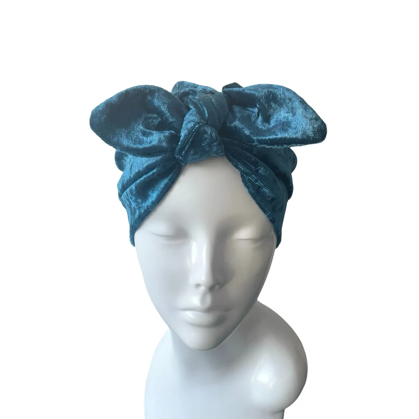 Teal Velvet Retro Style Cosy Bow Turban
