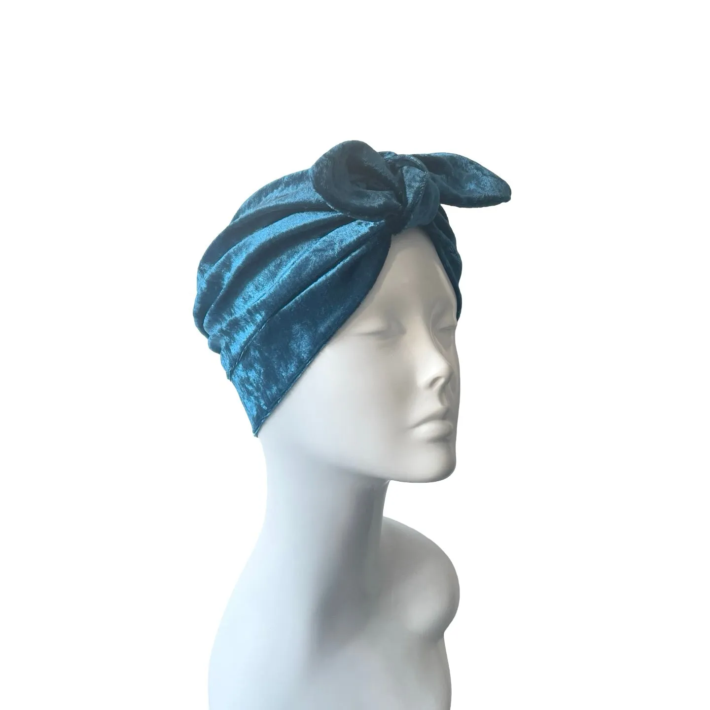 Teal Velvet Retro Style Cosy Bow Turban