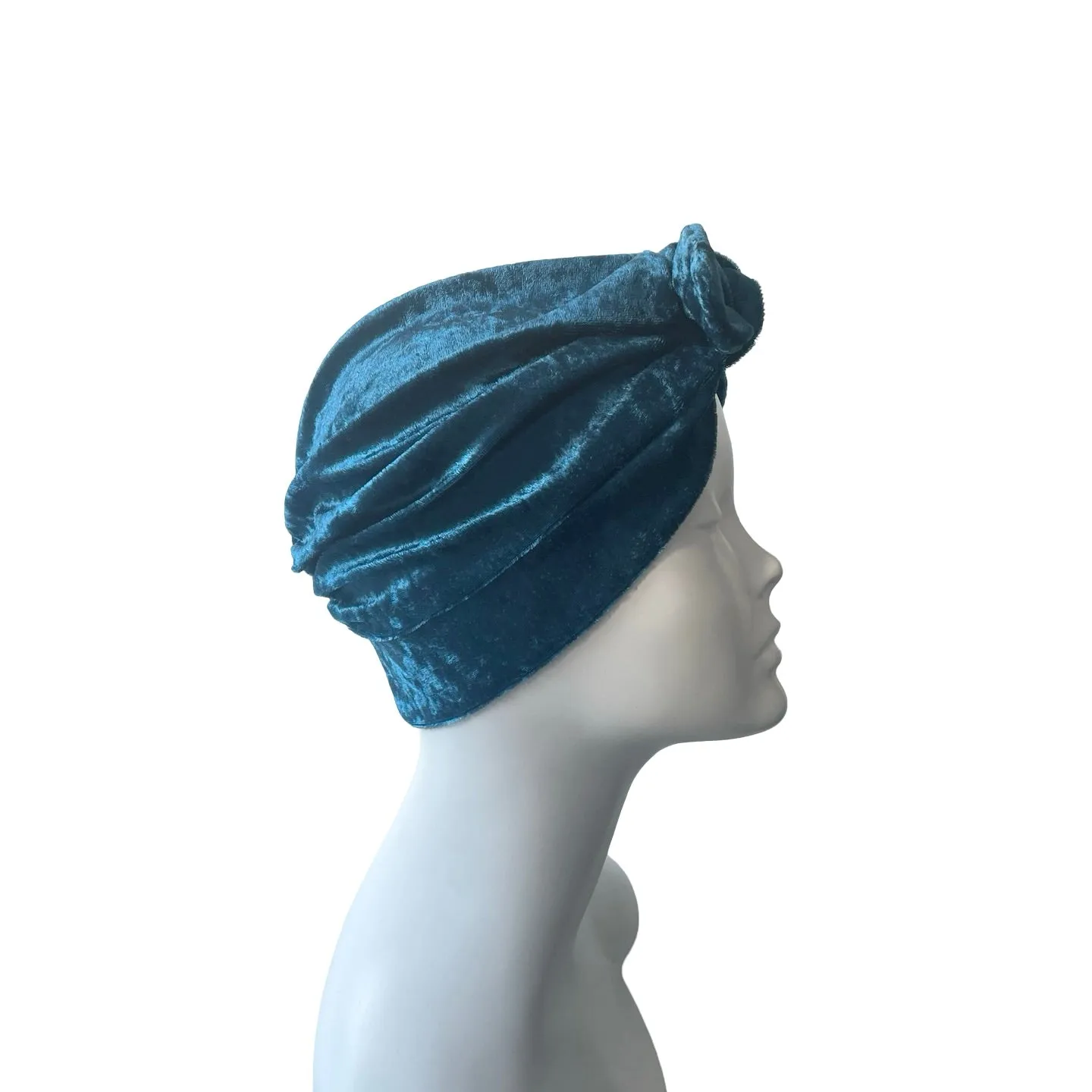 Teal Velvet Retro Style Cosy Bow Turban