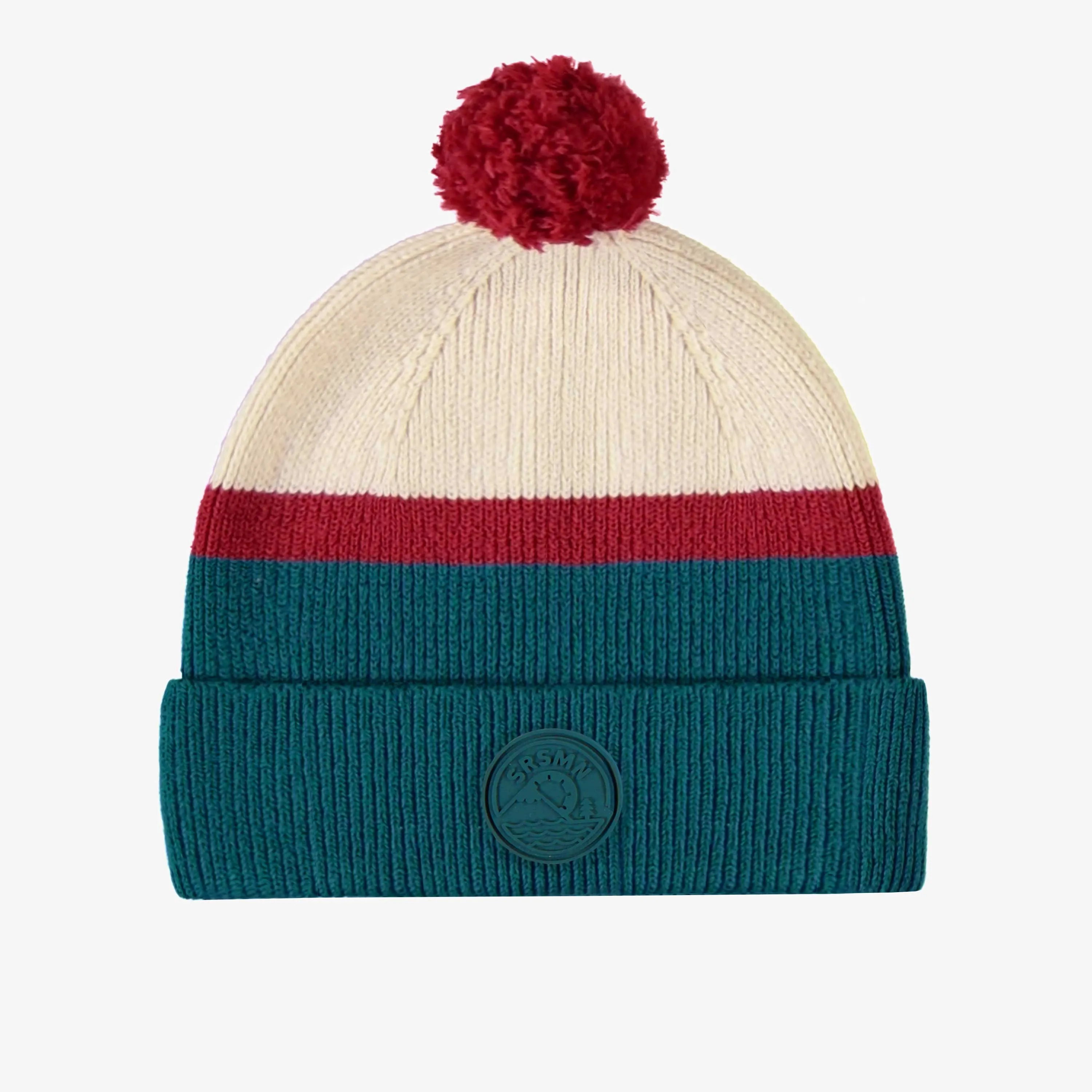 Tuque de maille bleu, rouge et crème rayé en imitation cachemire, enfant || Blue, red and cream striped knit toque cashmere imitation, child