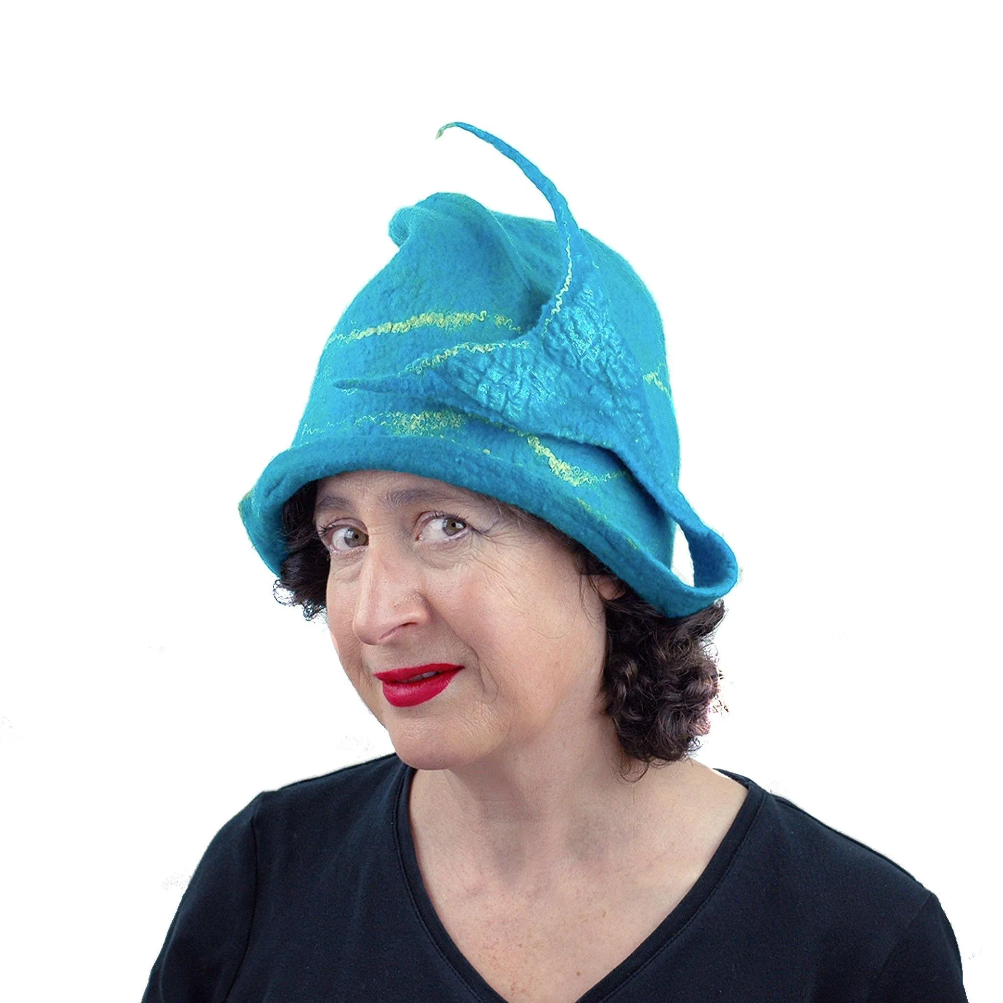 Turquoise Blue Felted Cloche with Mermaid Tail