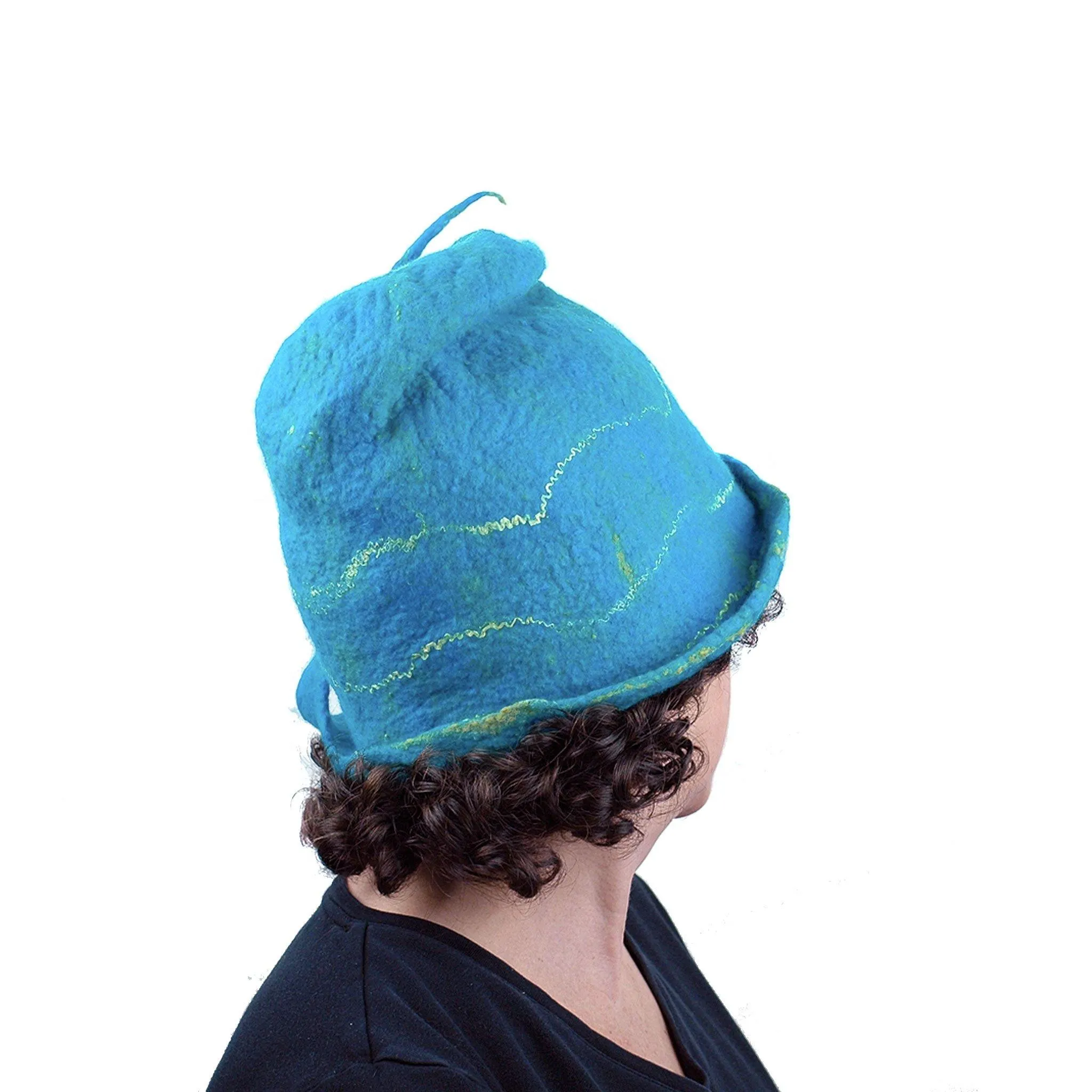 Turquoise Blue Felted Cloche with Mermaid Tail