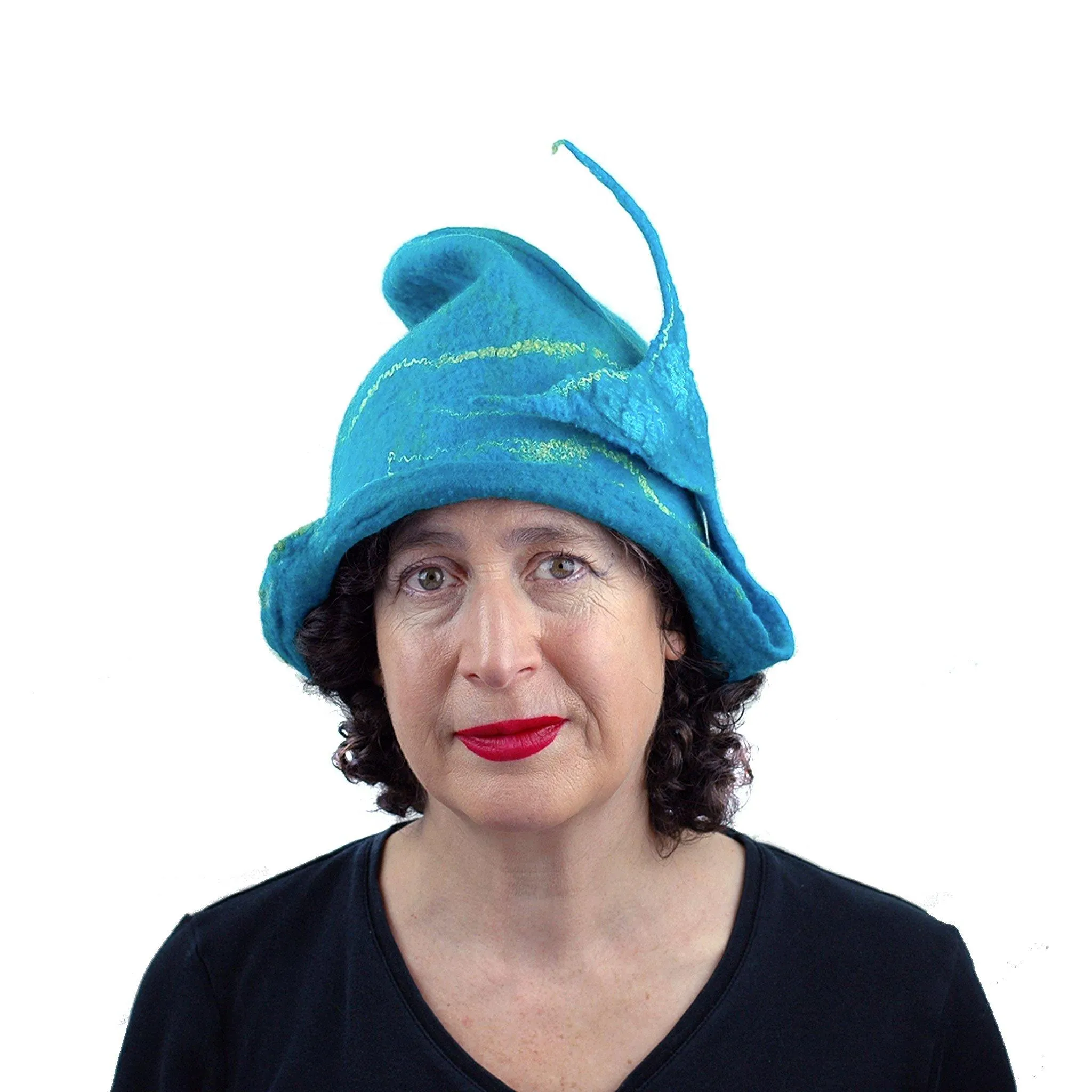 Turquoise Blue Felted Cloche with Mermaid Tail
