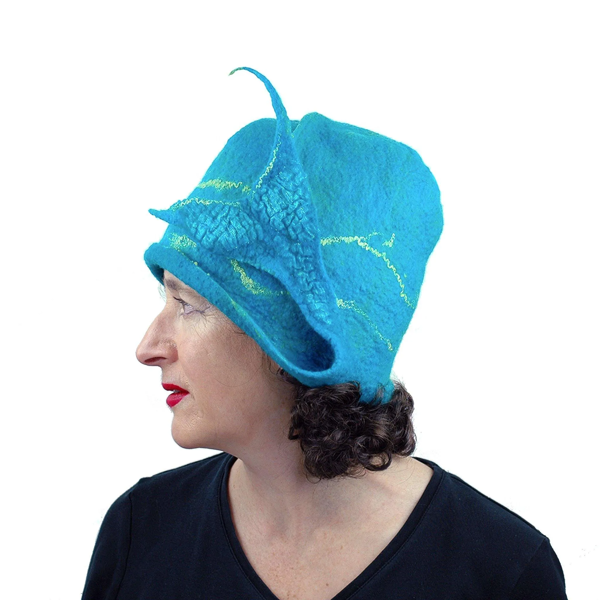 Turquoise Blue Felted Cloche with Mermaid Tail