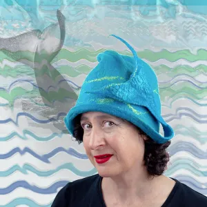 Turquoise Blue Felted Cloche with Mermaid Tail