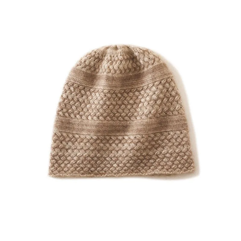 Unisex Cashmere Knitted Beanie Hat With Textured Pattern Handcrafted