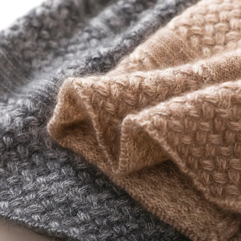 Unisex Cashmere Knitted Beanie Hat With Textured Pattern Handcrafted