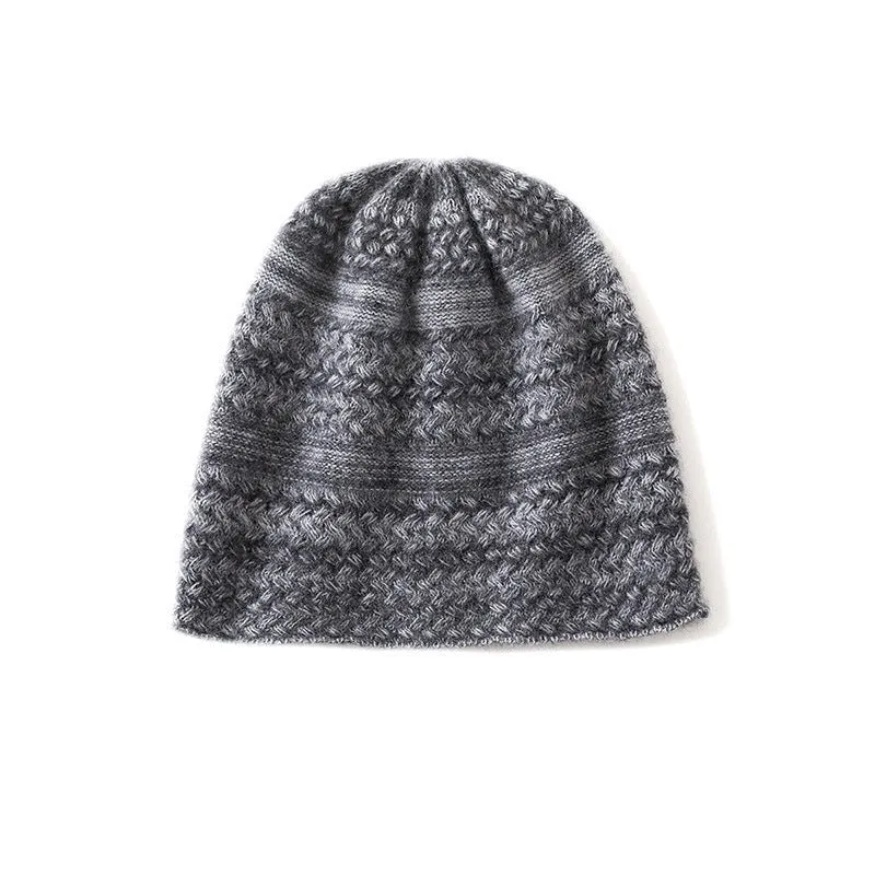 Unisex Cashmere Knitted Beanie Hat With Textured Pattern Handcrafted