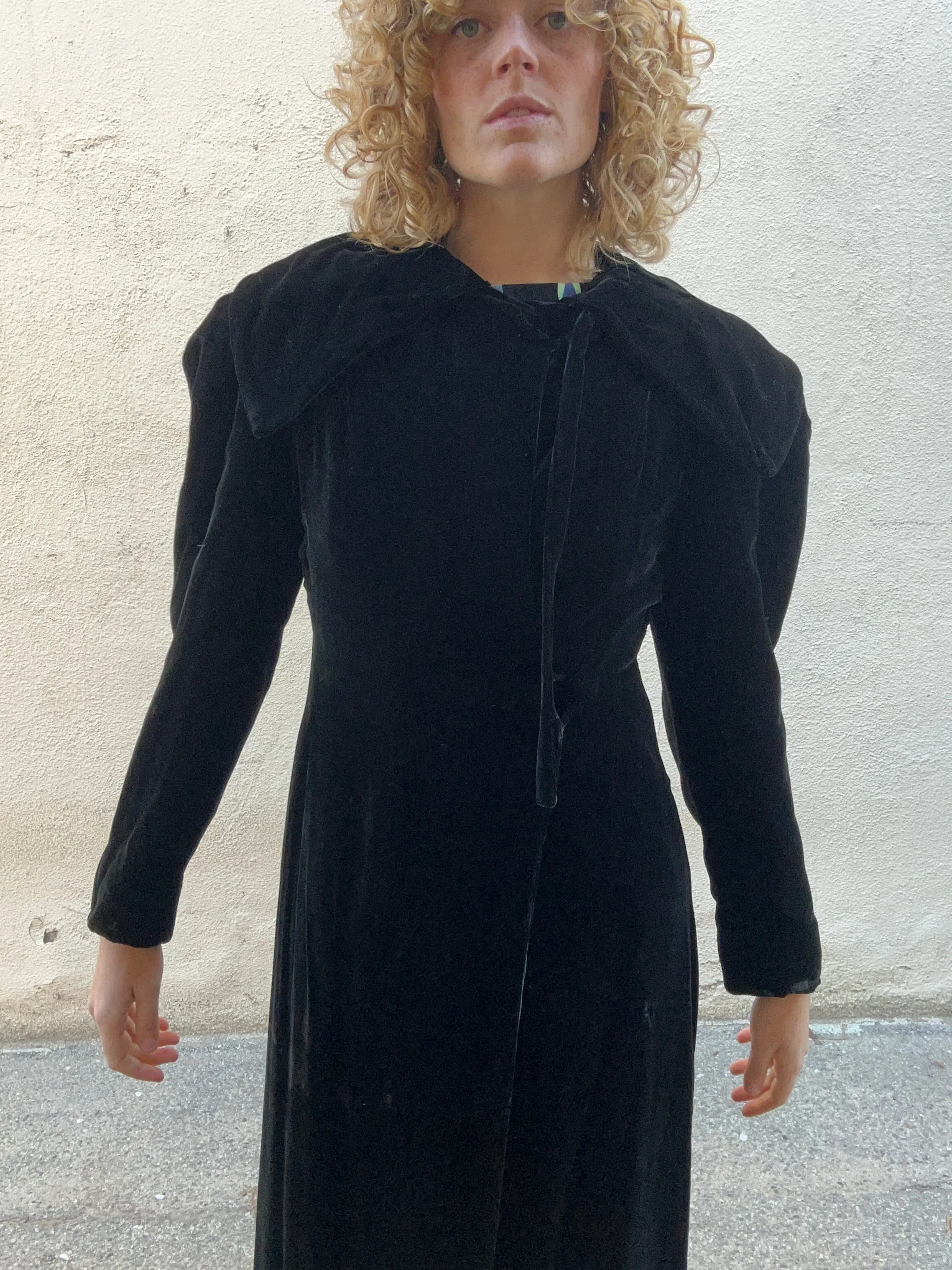 Vintage Black Velvet Long Coat