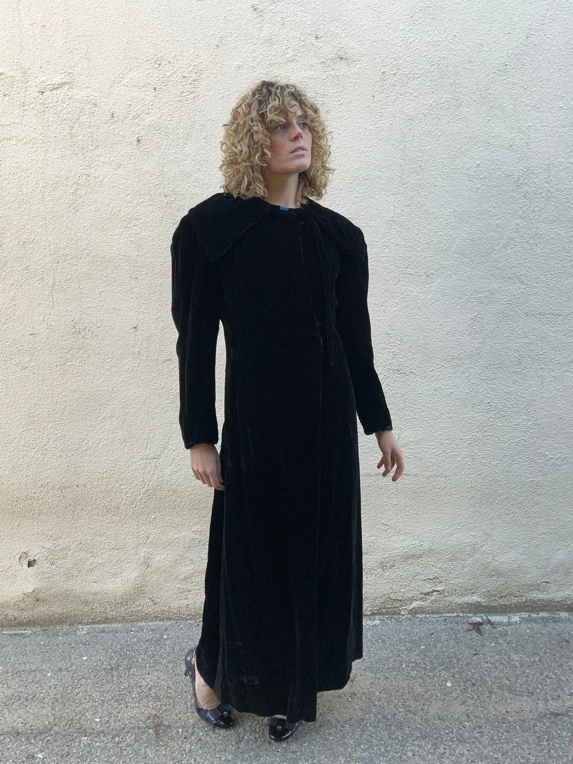 Vintage Black Velvet Long Coat
