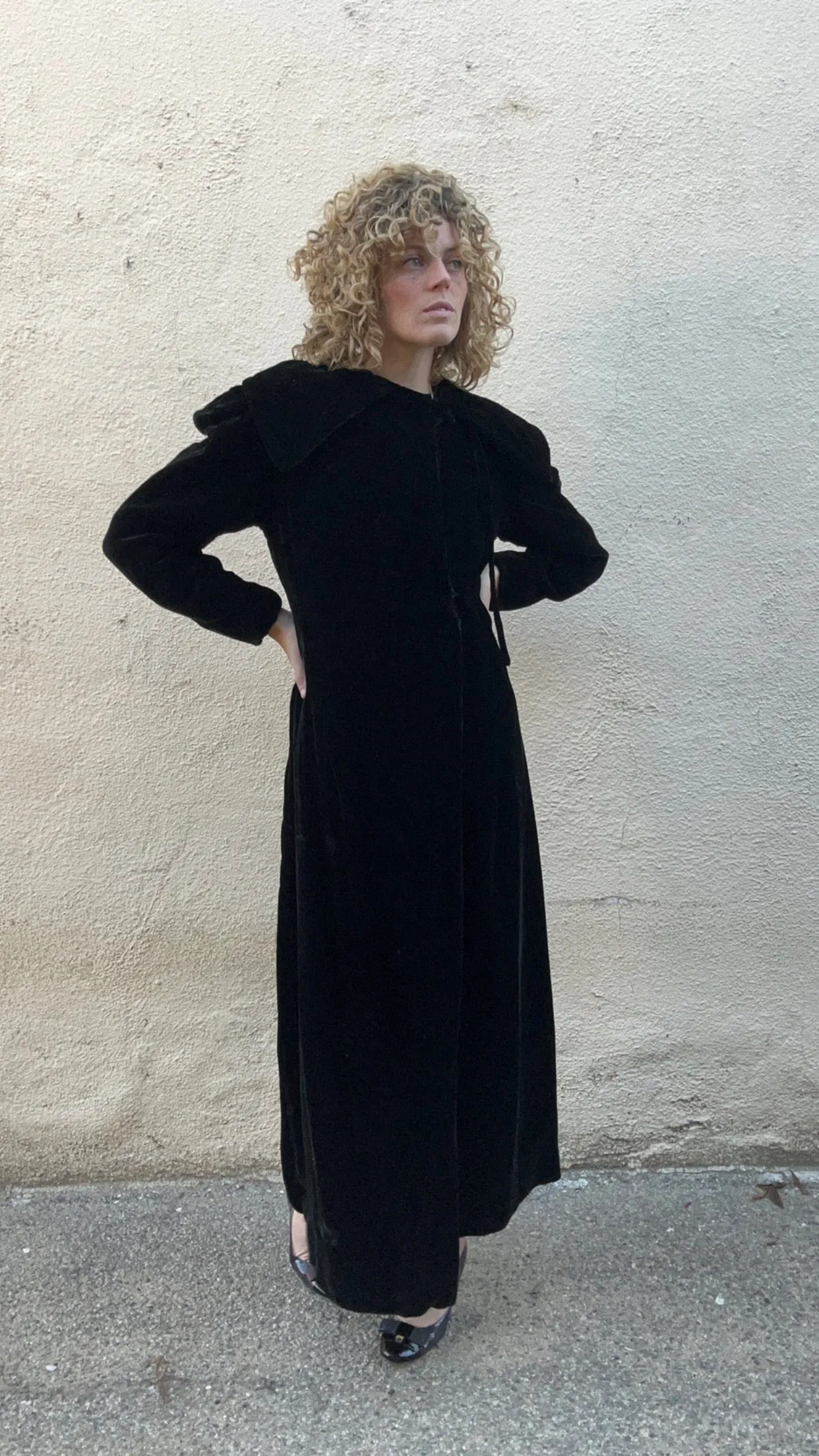 Vintage Black Velvet Long Coat