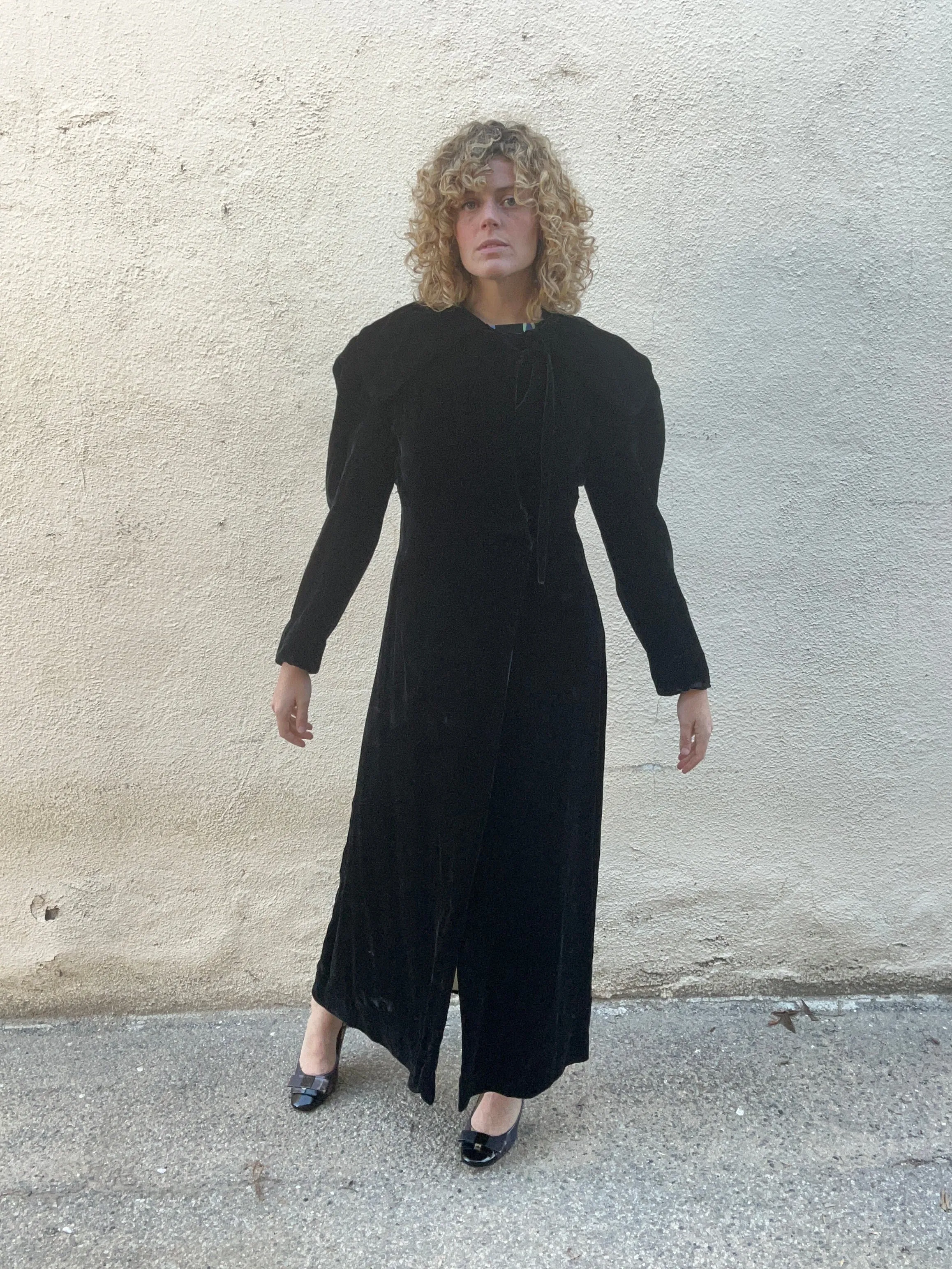 Vintage Black Velvet Long Coat