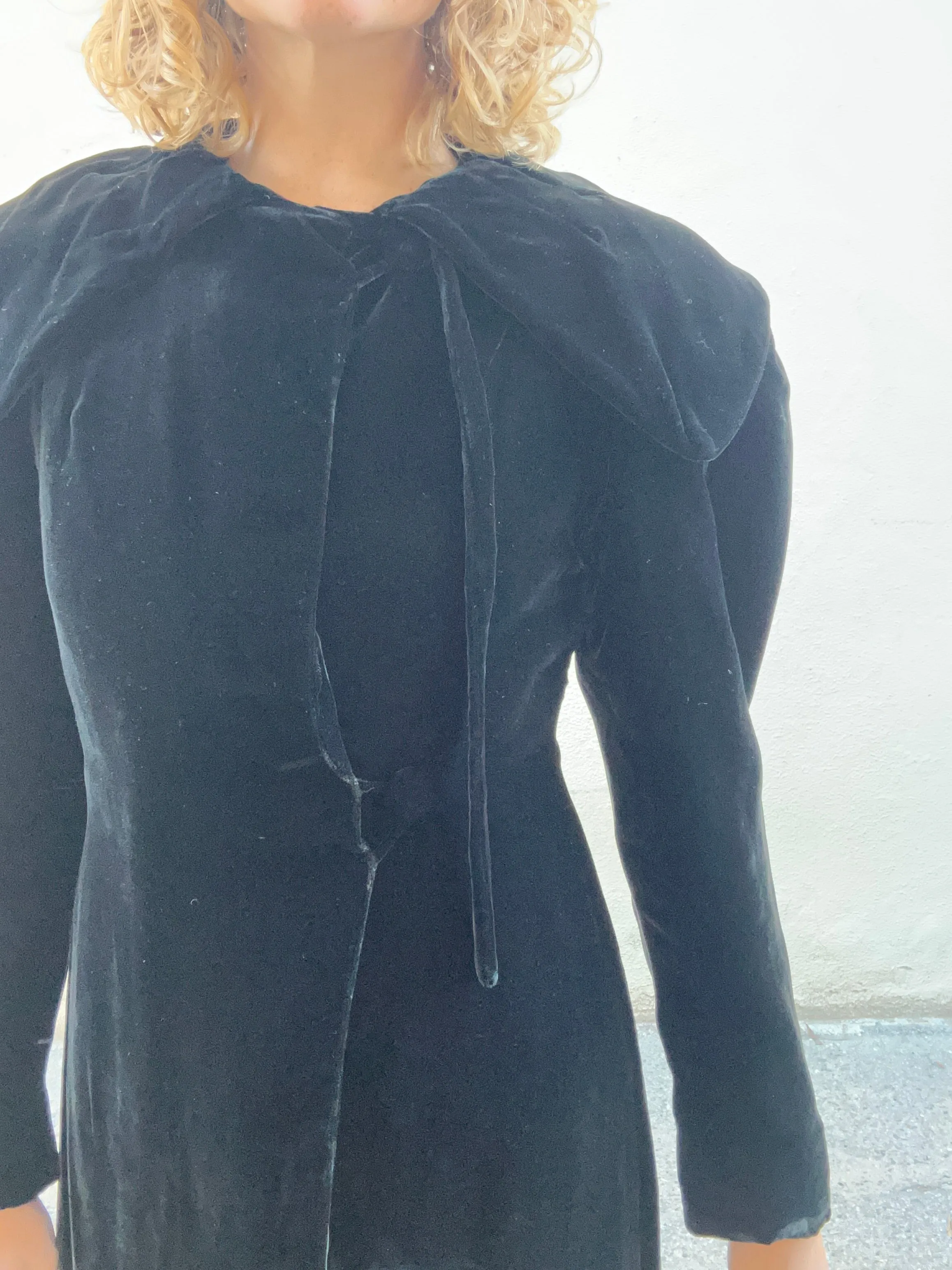 Vintage Black Velvet Long Coat
