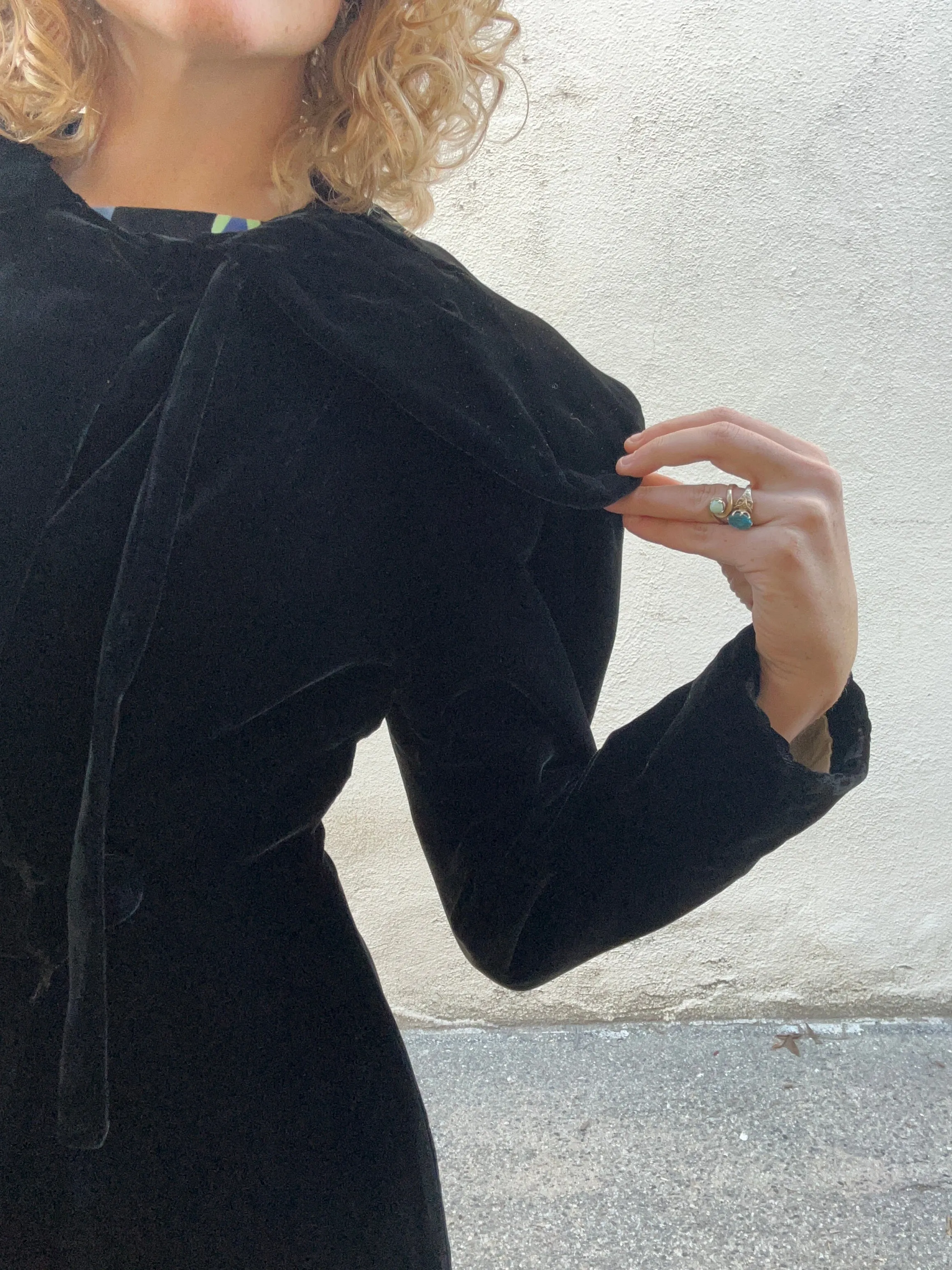 Vintage Black Velvet Long Coat