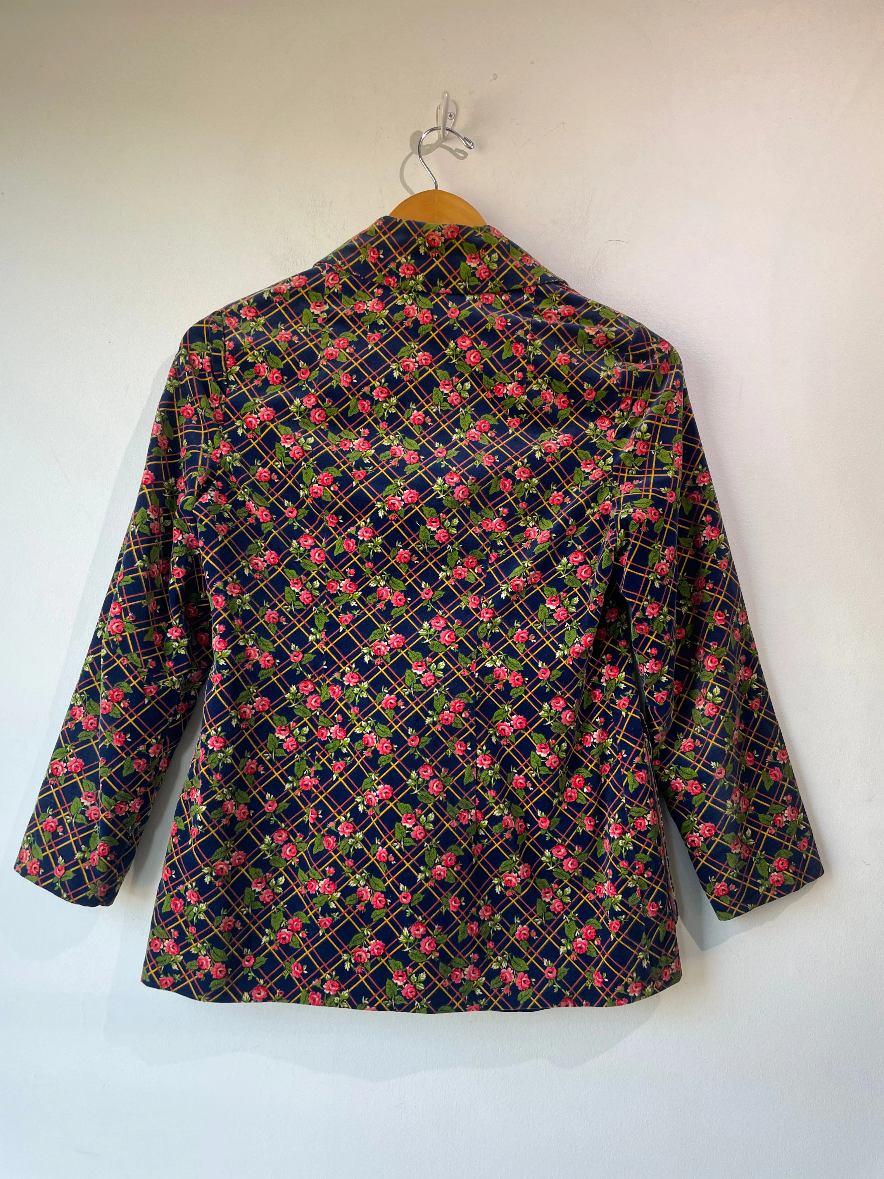 Vintage Blue Rose Print Velvet Jacket