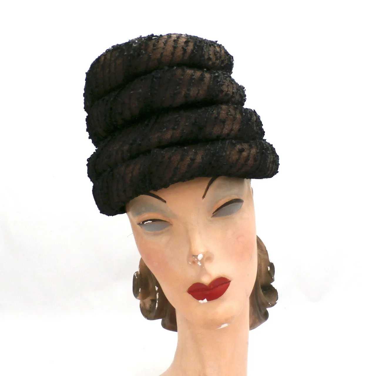 Vintage Ladies Hat Gwenn Pennington Beehive Brown/Black 1960s