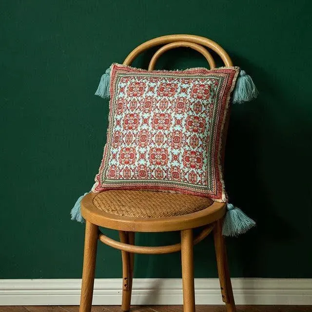 Vintage Velvet Floral Cushion Cover with Tassels