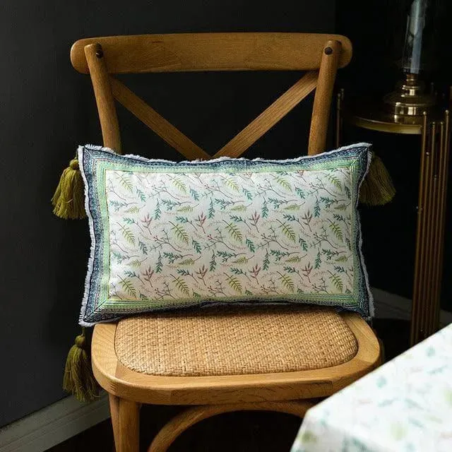 Vintage Velvet Floral Cushion Cover with Tassels