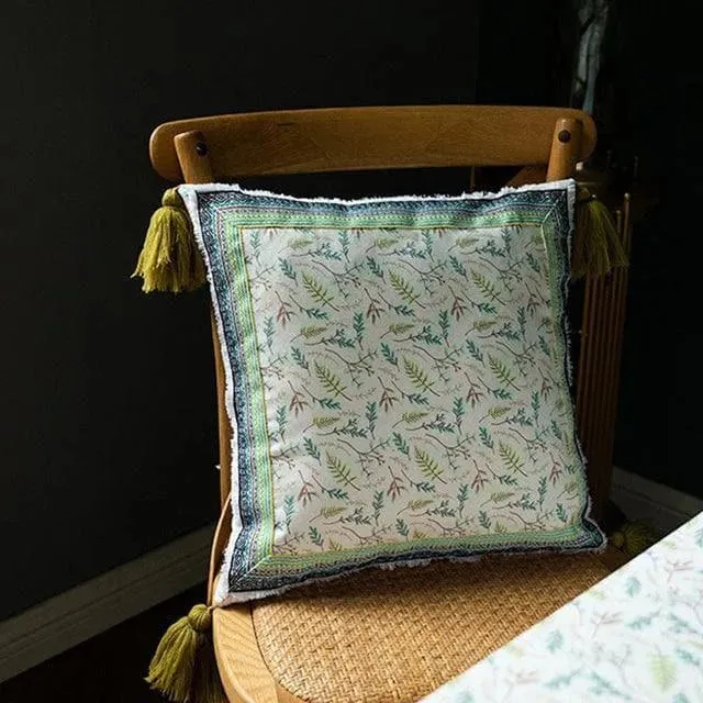 Vintage Velvet Floral Cushion Cover with Tassels