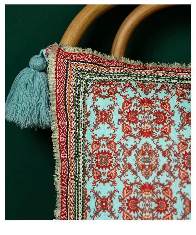 Vintage Velvet Floral Cushion Cover with Tassels